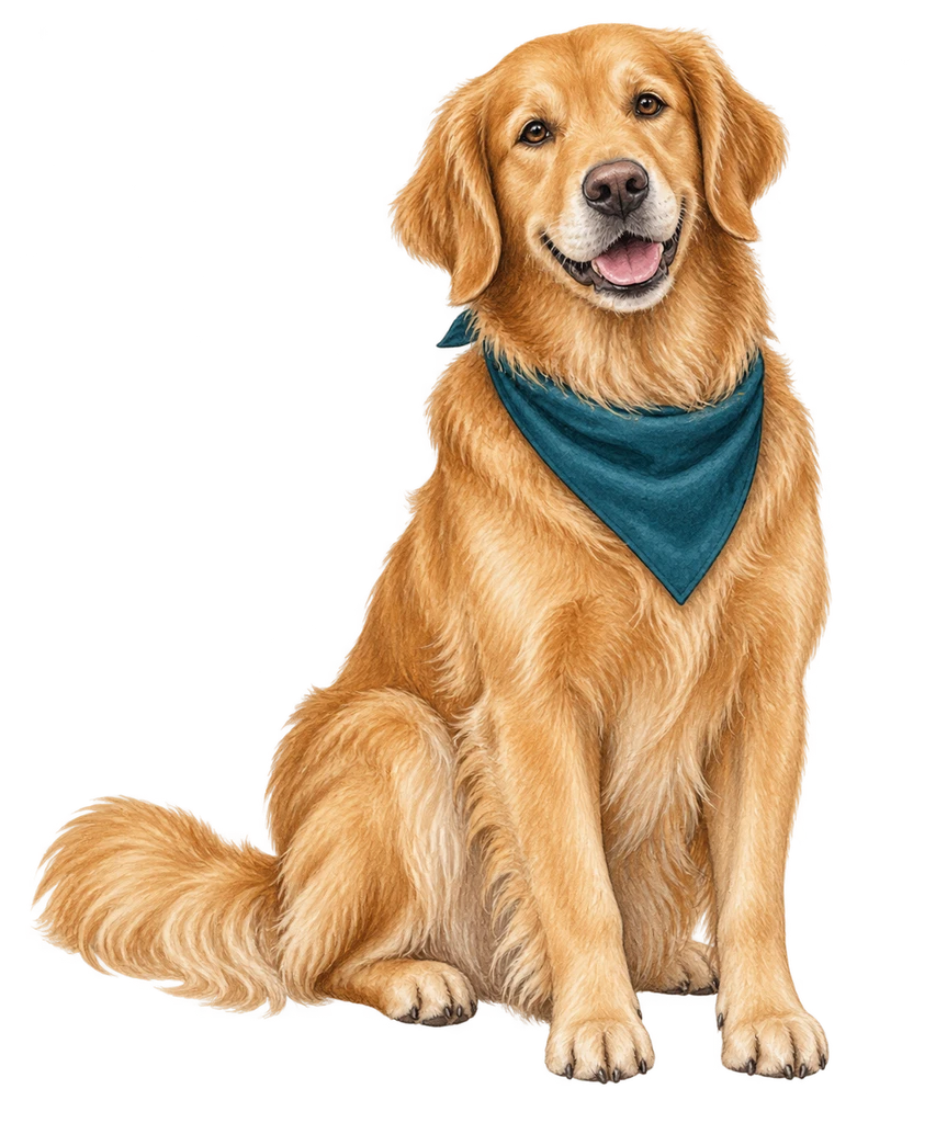 Sunny, a naturally illustrated golden retriever